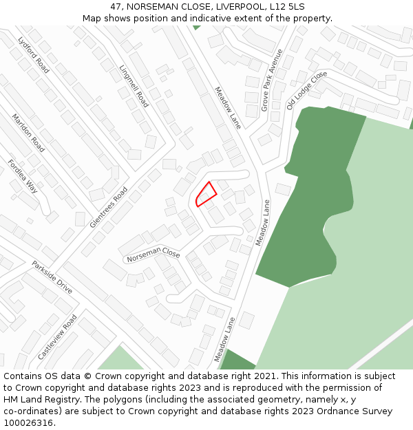 47, NORSEMAN CLOSE, LIVERPOOL, L12 5LS: Location map and indicative extent of plot