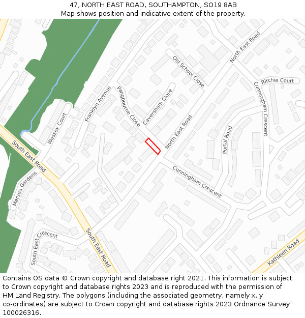 47, NORTH EAST ROAD, SOUTHAMPTON, SO19 8AB: Location map and indicative extent of plot