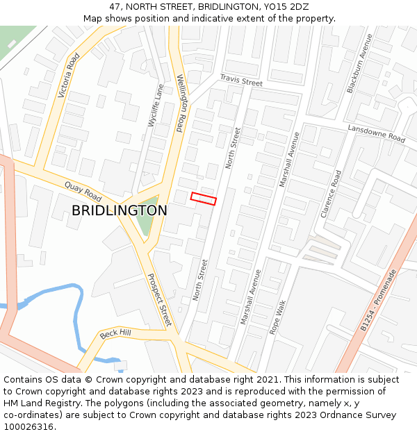 47, NORTH STREET, BRIDLINGTON, YO15 2DZ: Location map and indicative extent of plot