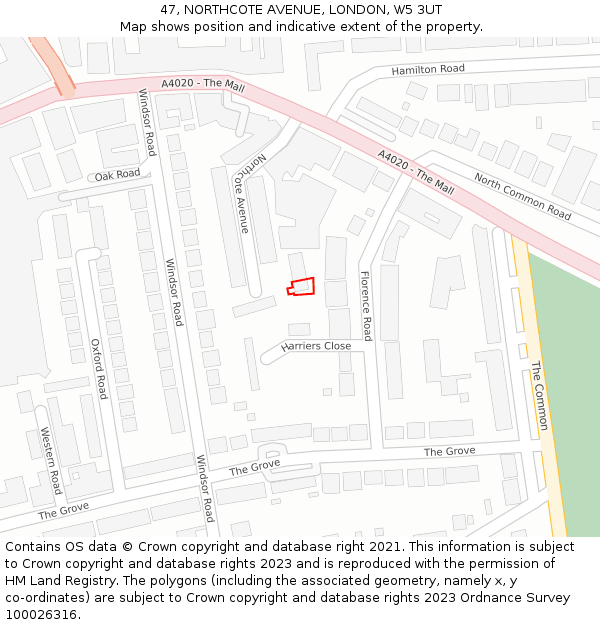 47, NORTHCOTE AVENUE, LONDON, W5 3UT: Location map and indicative extent of plot