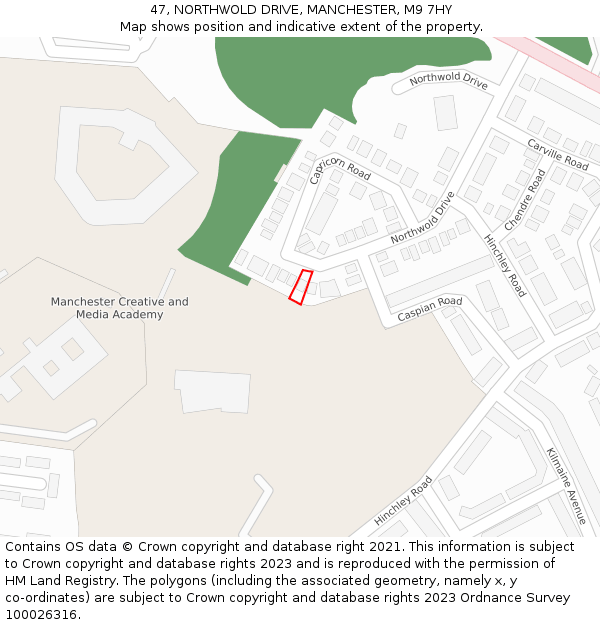 47, NORTHWOLD DRIVE, MANCHESTER, M9 7HY: Location map and indicative extent of plot