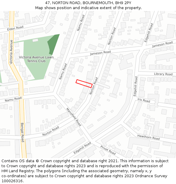 47, NORTON ROAD, BOURNEMOUTH, BH9 2PY: Location map and indicative extent of plot