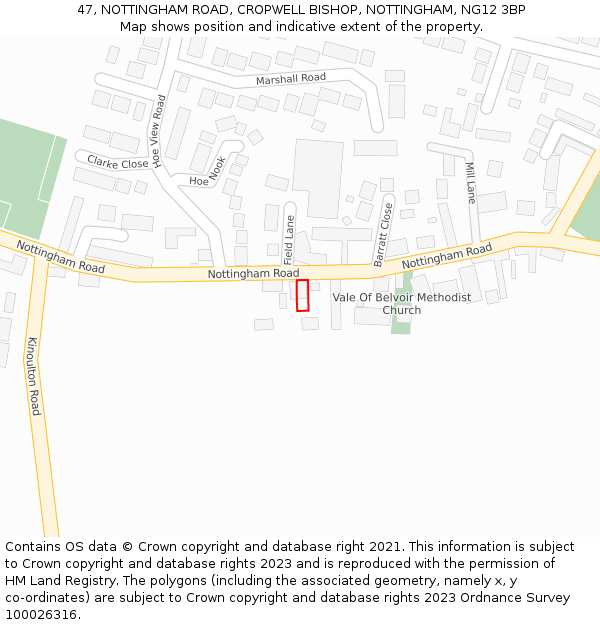 47, NOTTINGHAM ROAD, CROPWELL BISHOP, NOTTINGHAM, NG12 3BP: Location map and indicative extent of plot