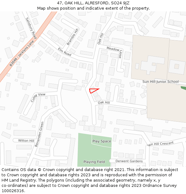 47, OAK HILL, ALRESFORD, SO24 9JZ: Location map and indicative extent of plot