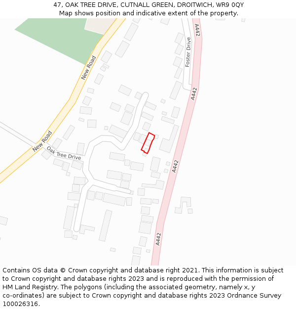 47, OAK TREE DRIVE, CUTNALL GREEN, DROITWICH, WR9 0QY: Location map and indicative extent of plot