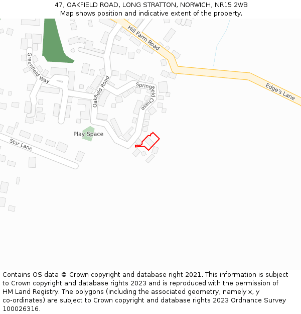 47, OAKFIELD ROAD, LONG STRATTON, NORWICH, NR15 2WB: Location map and indicative extent of plot