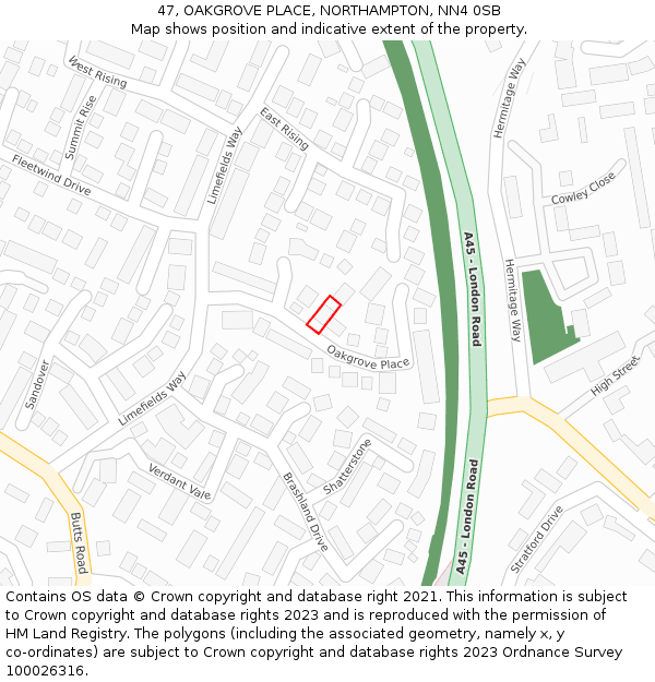 47, OAKGROVE PLACE, NORTHAMPTON, NN4 0SB: Location map and indicative extent of plot
