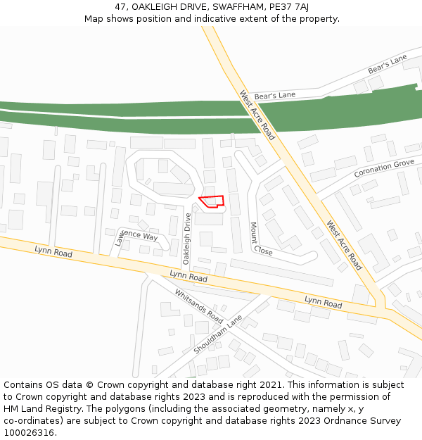 47, OAKLEIGH DRIVE, SWAFFHAM, PE37 7AJ: Location map and indicative extent of plot