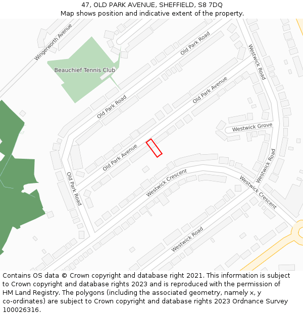 47, OLD PARK AVENUE, SHEFFIELD, S8 7DQ: Location map and indicative extent of plot