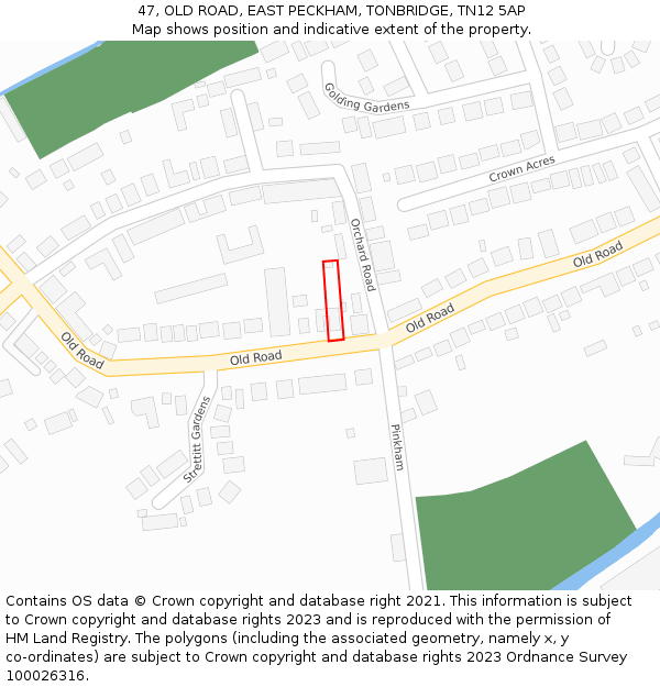 47, OLD ROAD, EAST PECKHAM, TONBRIDGE, TN12 5AP: Location map and indicative extent of plot