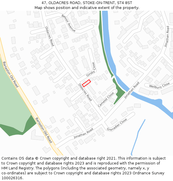 47, OLDACRES ROAD, STOKE-ON-TRENT, ST4 8ST: Location map and indicative extent of plot