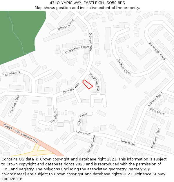 47, OLYMPIC WAY, EASTLEIGH, SO50 8PS: Location map and indicative extent of plot