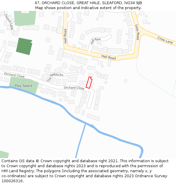 47, ORCHARD CLOSE, GREAT HALE, SLEAFORD, NG34 9JB: Location map and indicative extent of plot