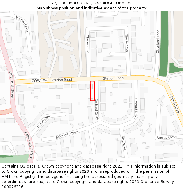 47, ORCHARD DRIVE, UXBRIDGE, UB8 3AF: Location map and indicative extent of plot