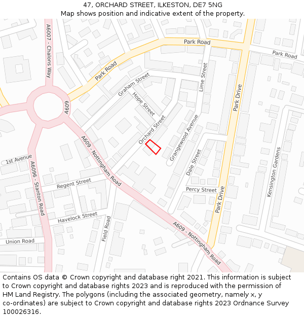 47, ORCHARD STREET, ILKESTON, DE7 5NG: Location map and indicative extent of plot