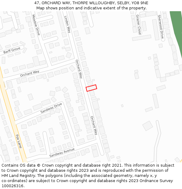 47, ORCHARD WAY, THORPE WILLOUGHBY, SELBY, YO8 9NE: Location map and indicative extent of plot