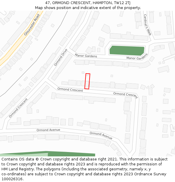 47, ORMOND CRESCENT, HAMPTON, TW12 2TJ: Location map and indicative extent of plot