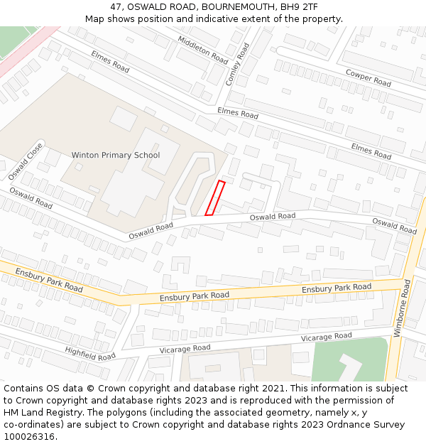 47, OSWALD ROAD, BOURNEMOUTH, BH9 2TF: Location map and indicative extent of plot