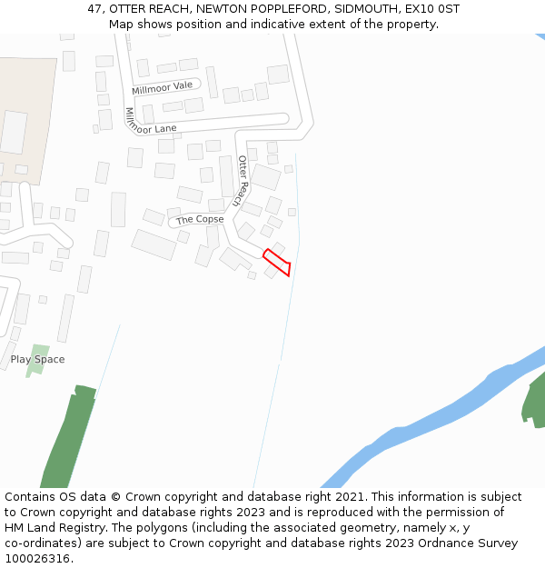 47, OTTER REACH, NEWTON POPPLEFORD, SIDMOUTH, EX10 0ST: Location map and indicative extent of plot