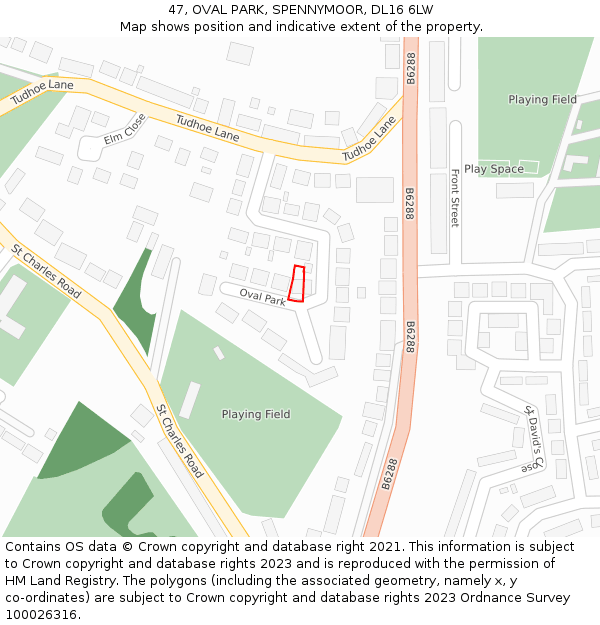 47, OVAL PARK, SPENNYMOOR, DL16 6LW: Location map and indicative extent of plot