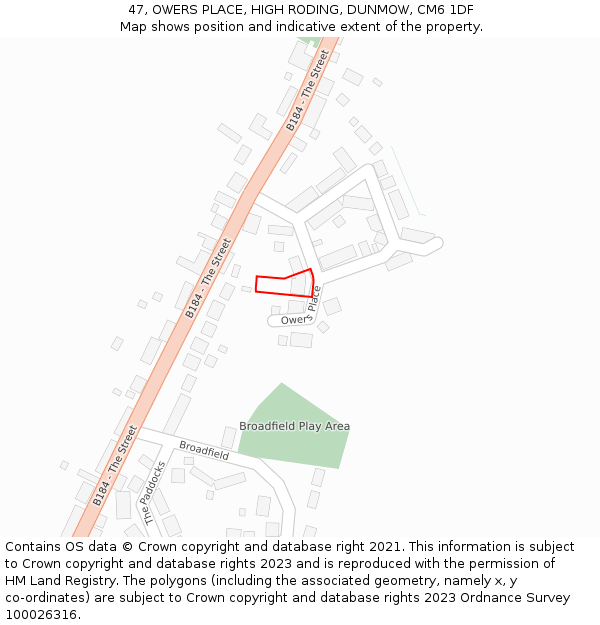 47, OWERS PLACE, HIGH RODING, DUNMOW, CM6 1DF: Location map and indicative extent of plot