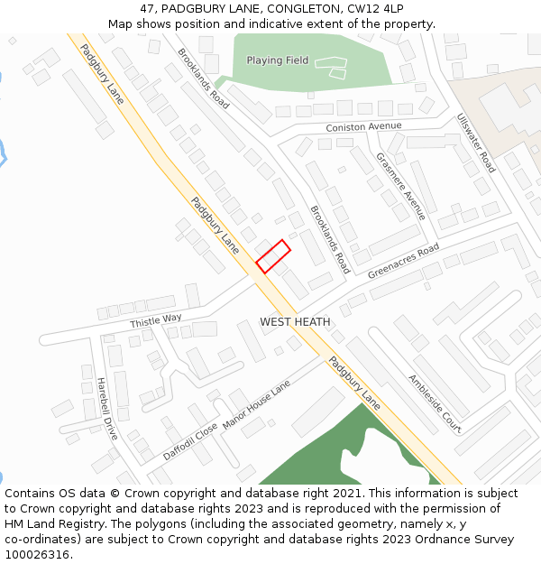 47, PADGBURY LANE, CONGLETON, CW12 4LP: Location map and indicative extent of plot