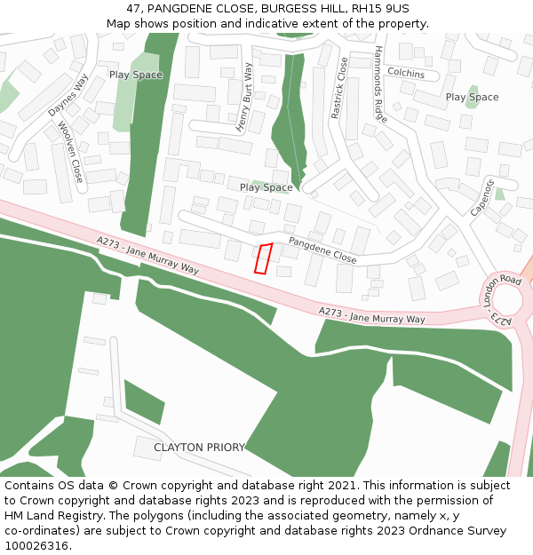 47, PANGDENE CLOSE, BURGESS HILL, RH15 9US: Location map and indicative extent of plot