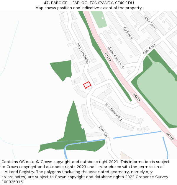 47, PARC GELLIFAELOG, TONYPANDY, CF40 1DU: Location map and indicative extent of plot