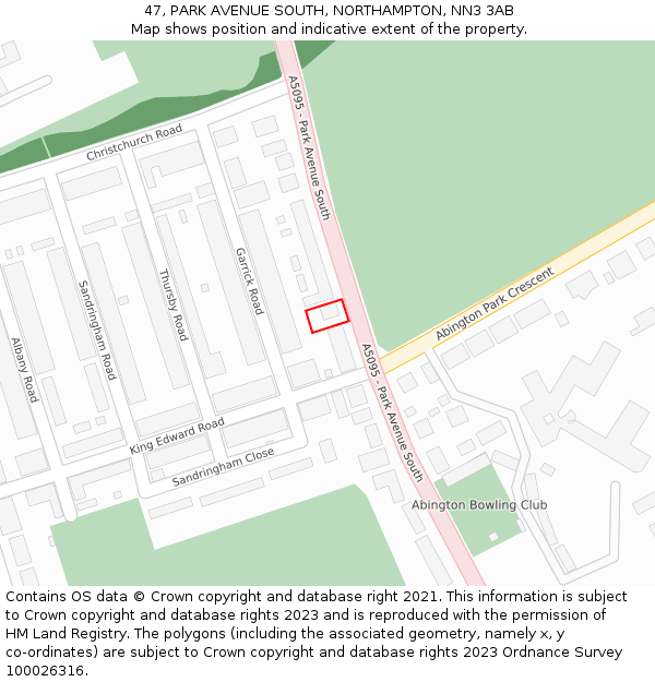 47, PARK AVENUE SOUTH, NORTHAMPTON, NN3 3AB: Location map and indicative extent of plot