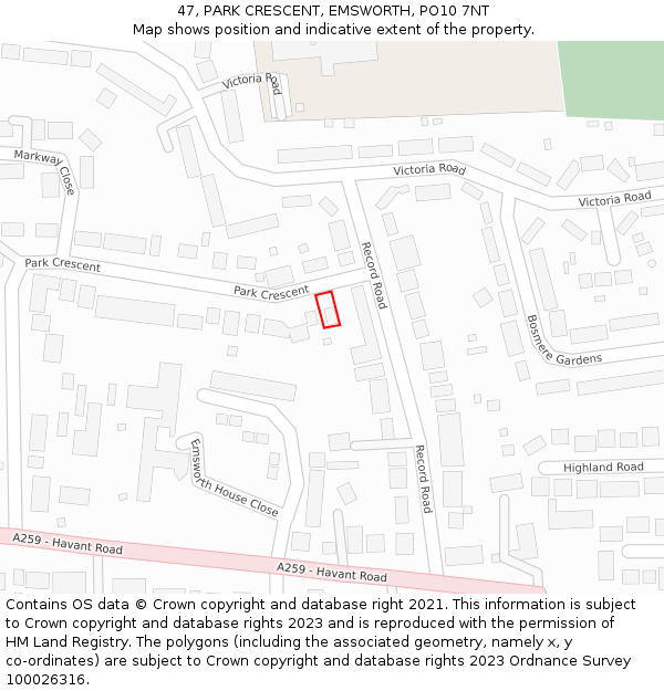 47, PARK CRESCENT, EMSWORTH, PO10 7NT: Location map and indicative extent of plot