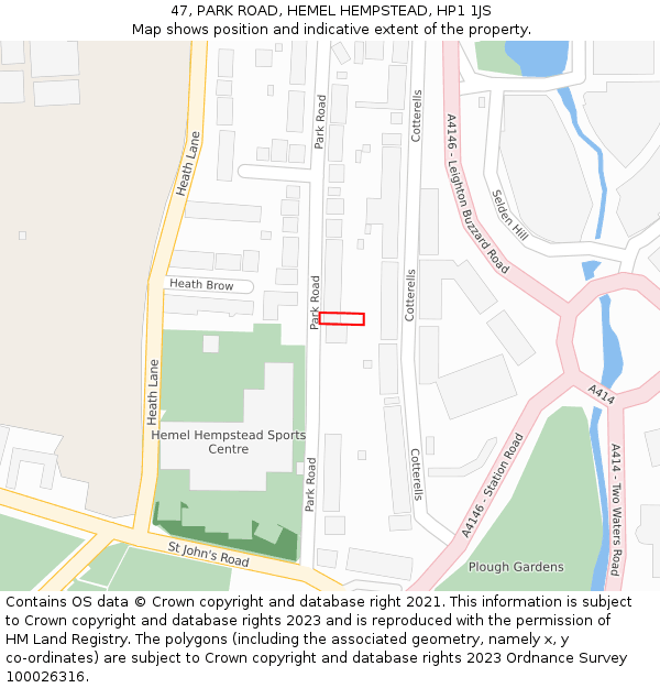 47, PARK ROAD, HEMEL HEMPSTEAD, HP1 1JS: Location map and indicative extent of plot