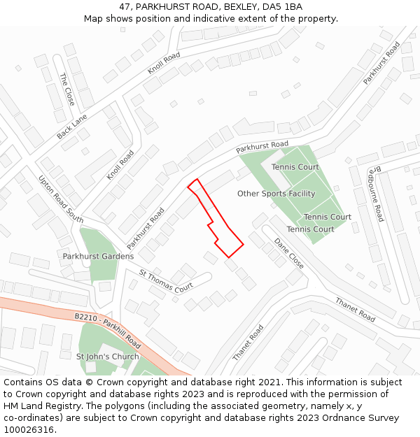 47, PARKHURST ROAD, BEXLEY, DA5 1BA: Location map and indicative extent of plot