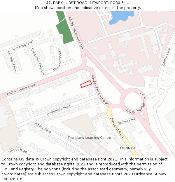 47, PARKHURST ROAD, NEWPORT, PO30 5HU: Location map and indicative extent of plot