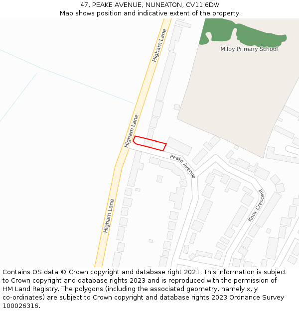 47, PEAKE AVENUE, NUNEATON, CV11 6DW: Location map and indicative extent of plot