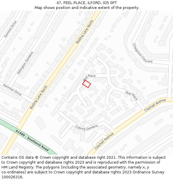 47, PEEL PLACE, ILFORD, IG5 0PT: Location map and indicative extent of plot