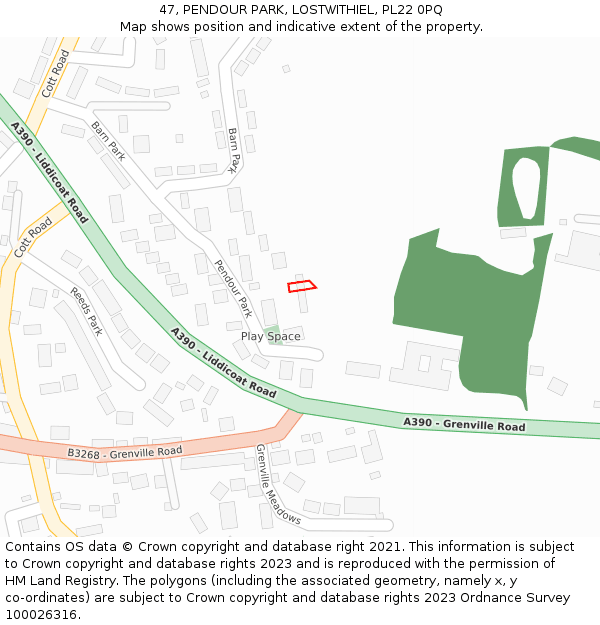 47, PENDOUR PARK, LOSTWITHIEL, PL22 0PQ: Location map and indicative extent of plot