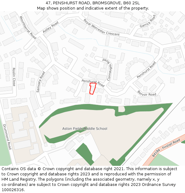 47, PENSHURST ROAD, BROMSGROVE, B60 2SL: Location map and indicative extent of plot