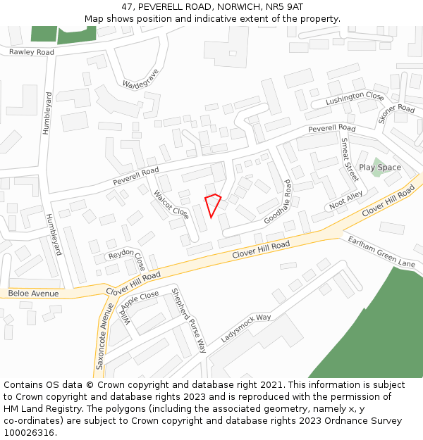 47, PEVERELL ROAD, NORWICH, NR5 9AT: Location map and indicative extent of plot