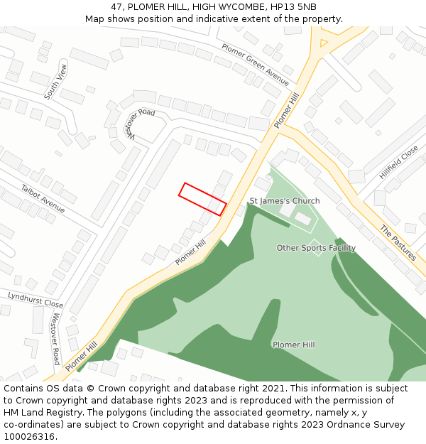 47, PLOMER HILL, HIGH WYCOMBE, HP13 5NB: Location map and indicative extent of plot