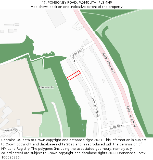 47, PONSONBY ROAD, PLYMOUTH, PL3 4HP: Location map and indicative extent of plot