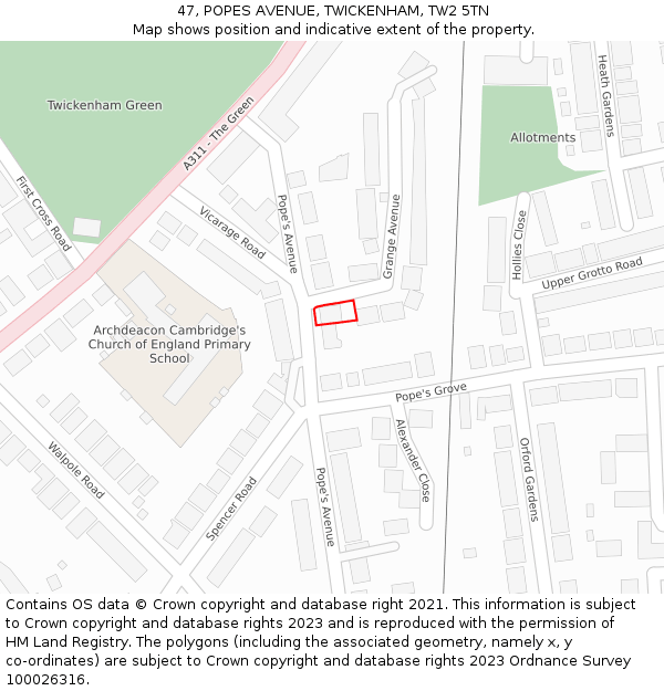 47, POPES AVENUE, TWICKENHAM, TW2 5TN: Location map and indicative extent of plot