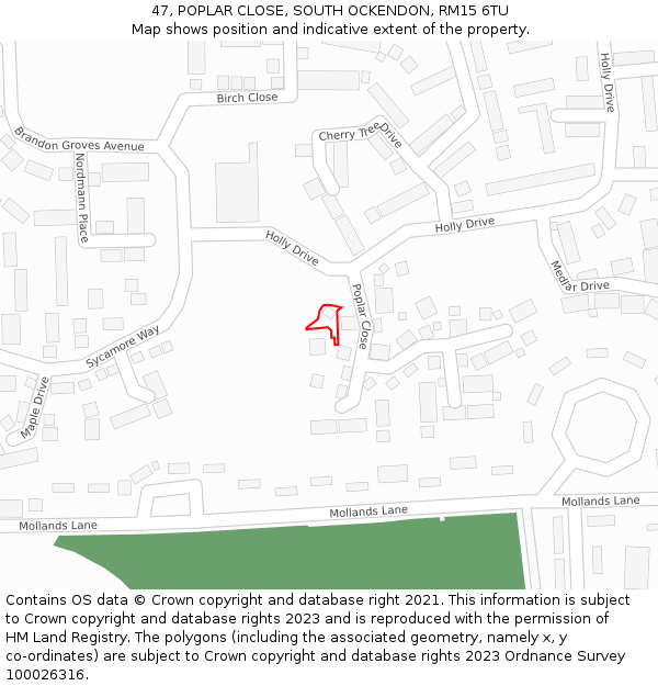 47, POPLAR CLOSE, SOUTH OCKENDON, RM15 6TU: Location map and indicative extent of plot