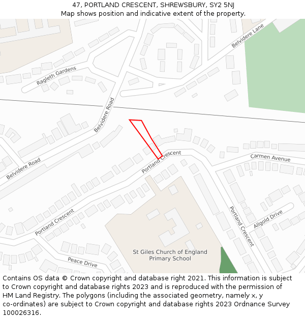 47, PORTLAND CRESCENT, SHREWSBURY, SY2 5NJ: Location map and indicative extent of plot