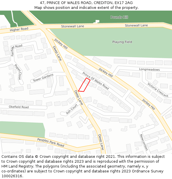 47, PRINCE OF WALES ROAD, CREDITON, EX17 2AG: Location map and indicative extent of plot