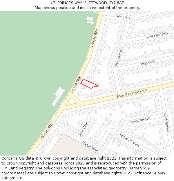 47, PRINCES WAY, FLEETWOOD, FY7 8AE: Location map and indicative extent of plot