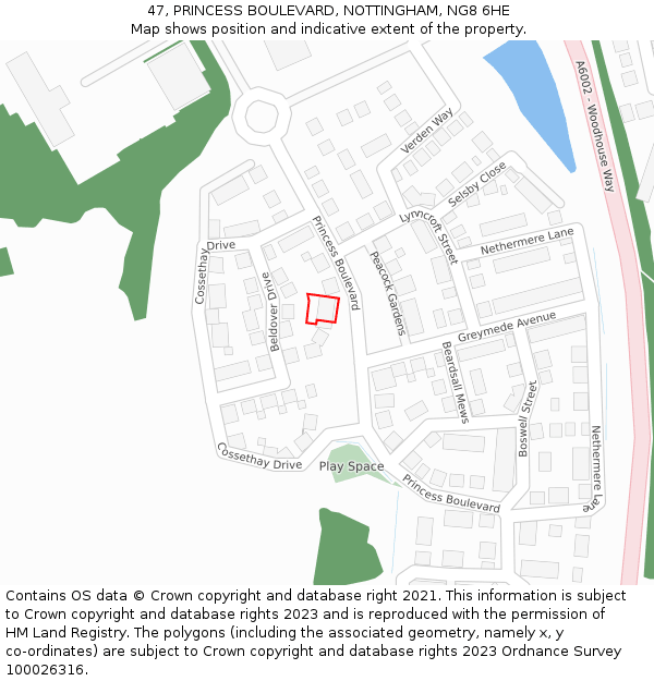 47, PRINCESS BOULEVARD, NOTTINGHAM, NG8 6HE: Location map and indicative extent of plot