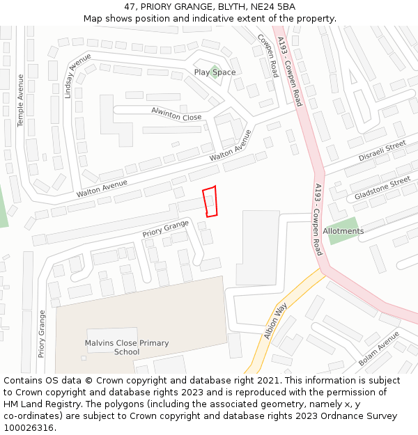 47, PRIORY GRANGE, BLYTH, NE24 5BA: Location map and indicative extent of plot