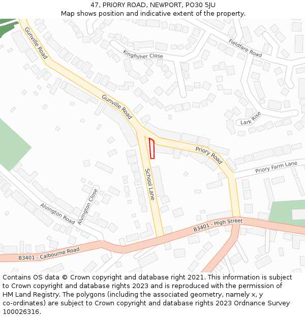 47, PRIORY ROAD, NEWPORT, PO30 5JU: Location map and indicative extent of plot