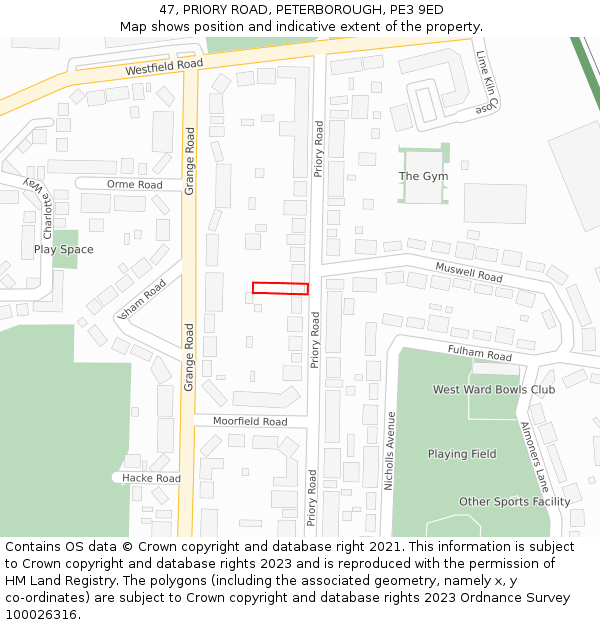 47, PRIORY ROAD, PETERBOROUGH, PE3 9ED: Location map and indicative extent of plot