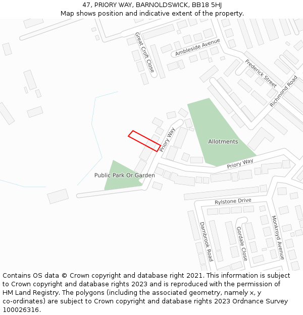 47, PRIORY WAY, BARNOLDSWICK, BB18 5HJ: Location map and indicative extent of plot
